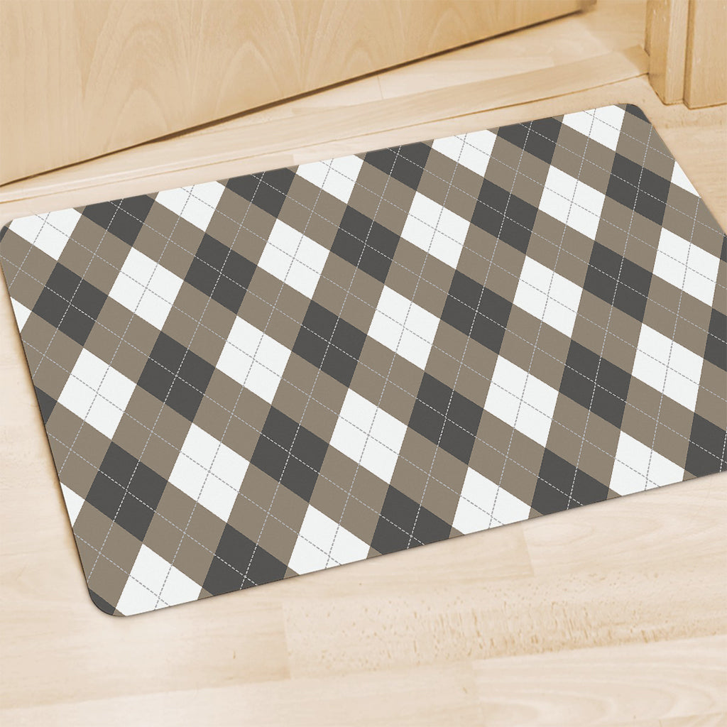 Brown And White Argyle Pattern Print Polyester Doormat