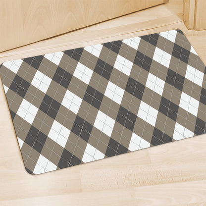 Brown And White Argyle Pattern Print Polyester Doormat