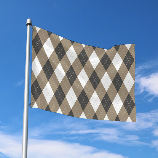 Brown And White Argyle Pattern Print Polyester Flag