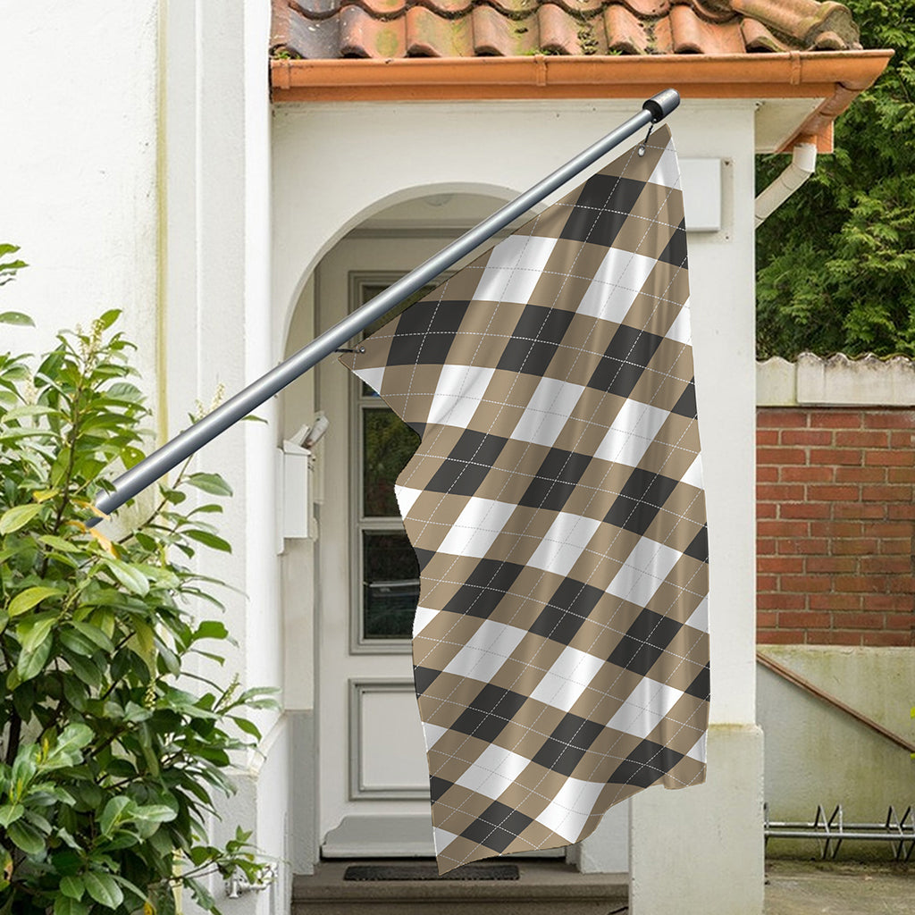 Brown And White Argyle Pattern Print Polyester Flag
