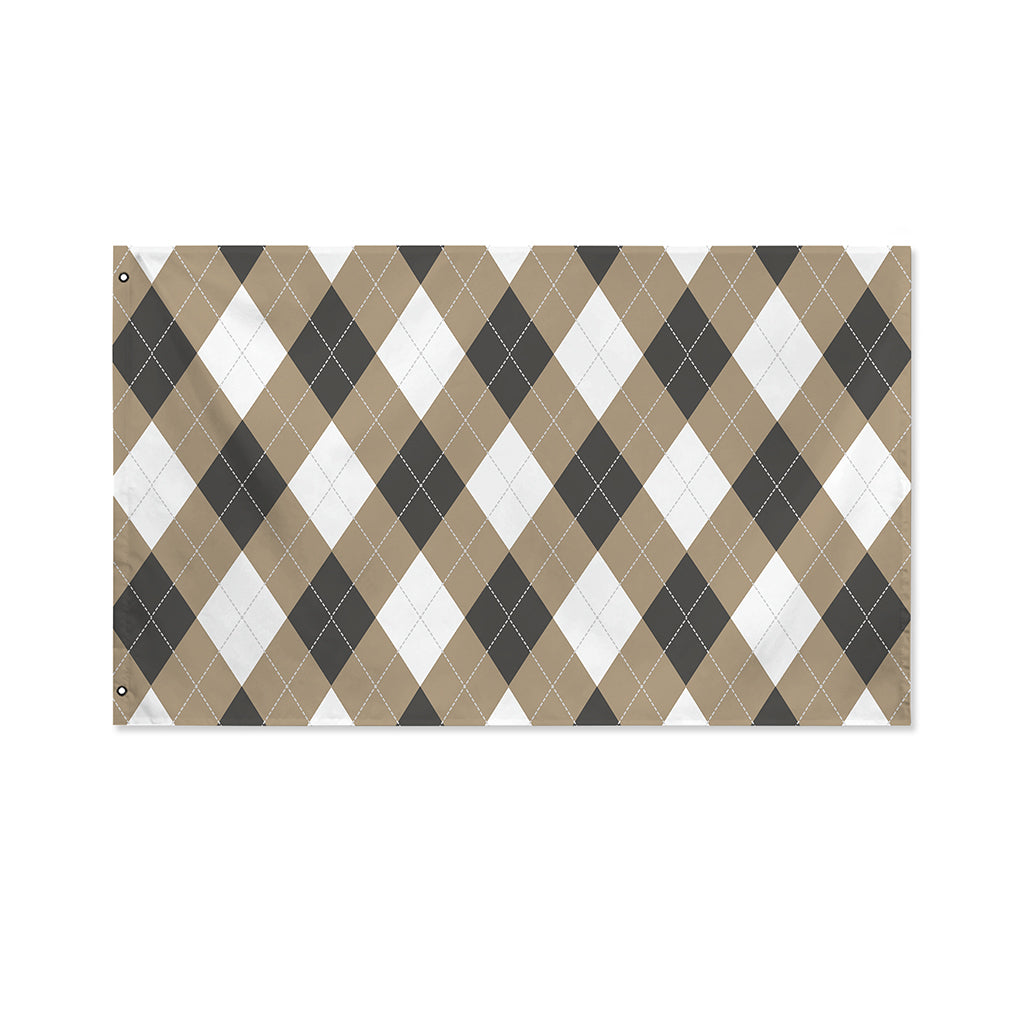 Brown And White Argyle Pattern Print Polyester Flag