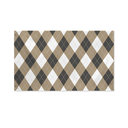 Brown And White Argyle Pattern Print Polyester Flag