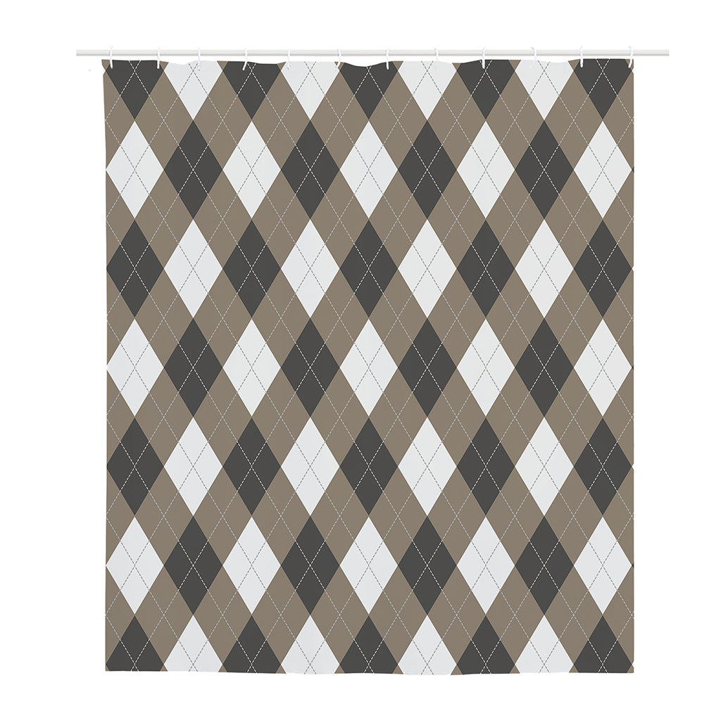 Brown And White Argyle Pattern Print Polyester Shower Curtain