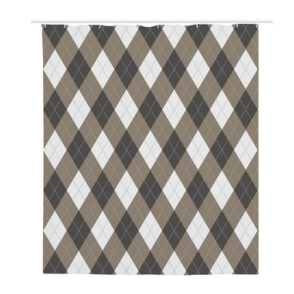 Brown And White Argyle Pattern Print Polyester Shower Curtain