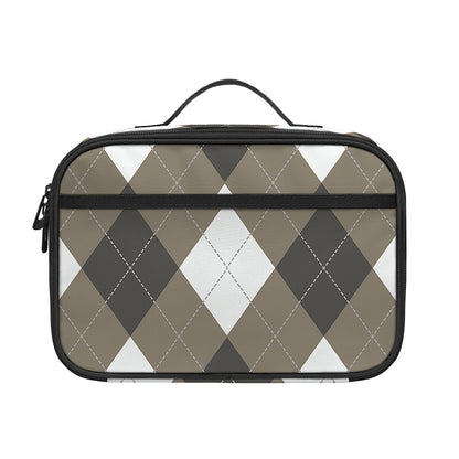 Brown And White Argyle Pattern Print Portable Lunch Bag
