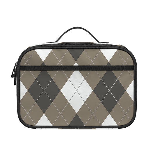 Brown And White Argyle Pattern Print Portable Lunch Bag