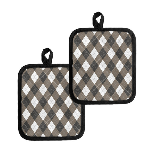 Brown And White Argyle Pattern Print Pot Holders