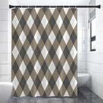 Brown And White Argyle Pattern Print Premium Shower Curtain