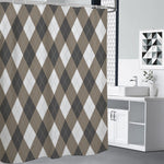 Brown And White Argyle Pattern Print Premium Shower Curtain