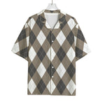 Brown And White Argyle Pattern Print Rayon Hawaiian Shirt