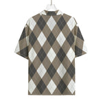 Brown And White Argyle Pattern Print Rayon Hawaiian Shirt