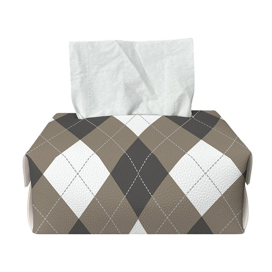 Brown And White Argyle Pattern Print Rectangle Tissue Box Cover