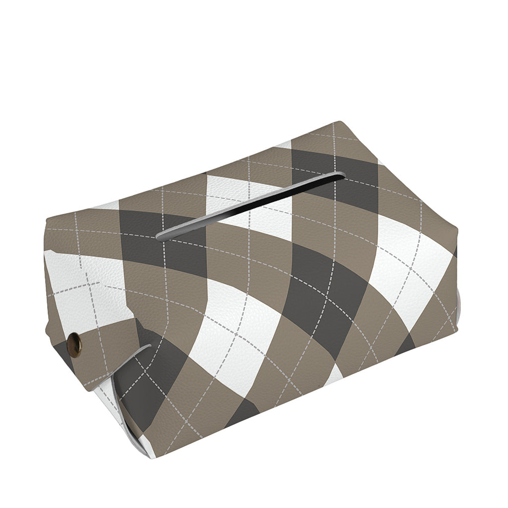 Brown And White Argyle Pattern Print Rectangle Tissue Box Cover