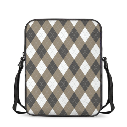 Brown And White Argyle Pattern Print Rectangular Crossbody Bag