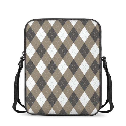 Brown And White Argyle Pattern Print Rectangular Crossbody Bag