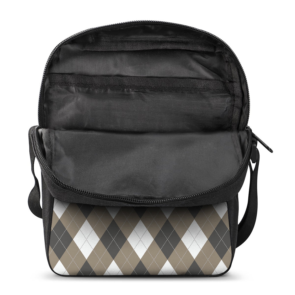 Brown And White Argyle Pattern Print Rectangular Crossbody Bag