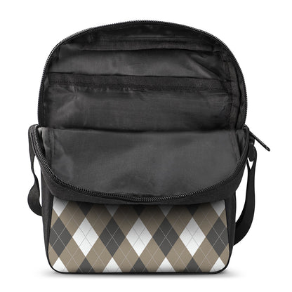 Brown And White Argyle Pattern Print Rectangular Crossbody Bag