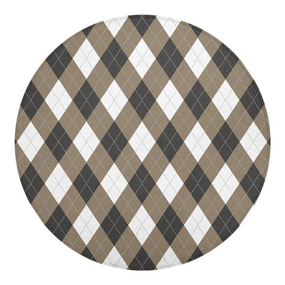 Brown And White Argyle Pattern Print Round Blanket