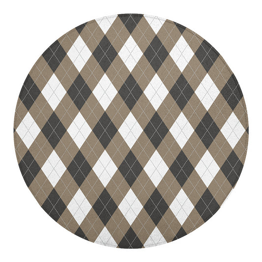 Brown And White Argyle Pattern Print Round Blanket