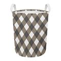 Brown And White Argyle Pattern Print Round Laundry Basket