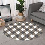 Brown And White Argyle Pattern Print Round Rug