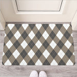Brown And White Argyle Pattern Print Rubber Doormat