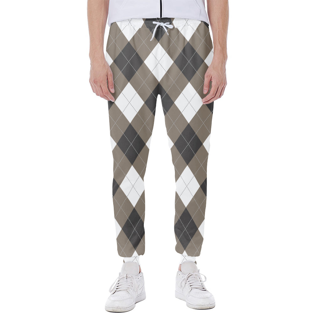 Brown And White Argyle Pattern Print Scuba Joggers