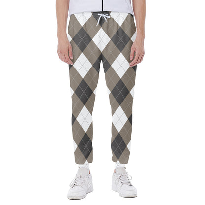 Brown And White Argyle Pattern Print Scuba Joggers