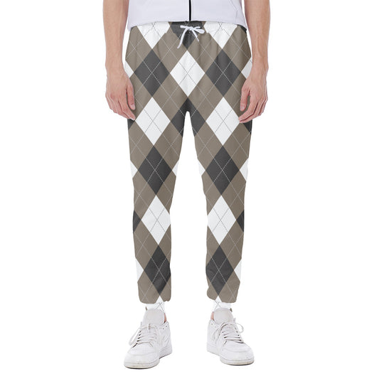 Brown And White Argyle Pattern Print Scuba Joggers
