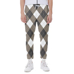 Brown And White Argyle Pattern Print Scuba Joggers