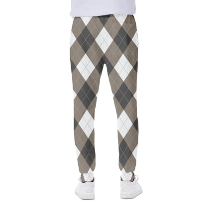 Brown And White Argyle Pattern Print Scuba Joggers