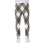 Brown And White Argyle Pattern Print Scuba Joggers
