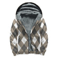 Brown And White Argyle Pattern Print Sherpa Lined Zip Up Hoodie