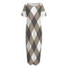 Brown And White Argyle Pattern Print Short Sleeve Long Nightdress