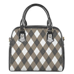 Brown And White Argyle Pattern Print Shoulder Handbag