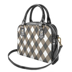 Brown And White Argyle Pattern Print Shoulder Handbag