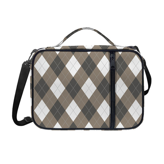 Brown And White Argyle Pattern Print Shoulder Strap Bible Bag