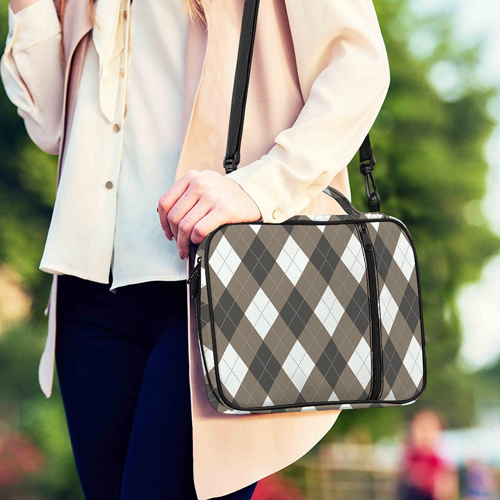 Brown And White Argyle Pattern Print Shoulder Strap Bible Bag