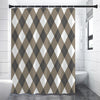 Brown And White Argyle Pattern Print Shower Curtain