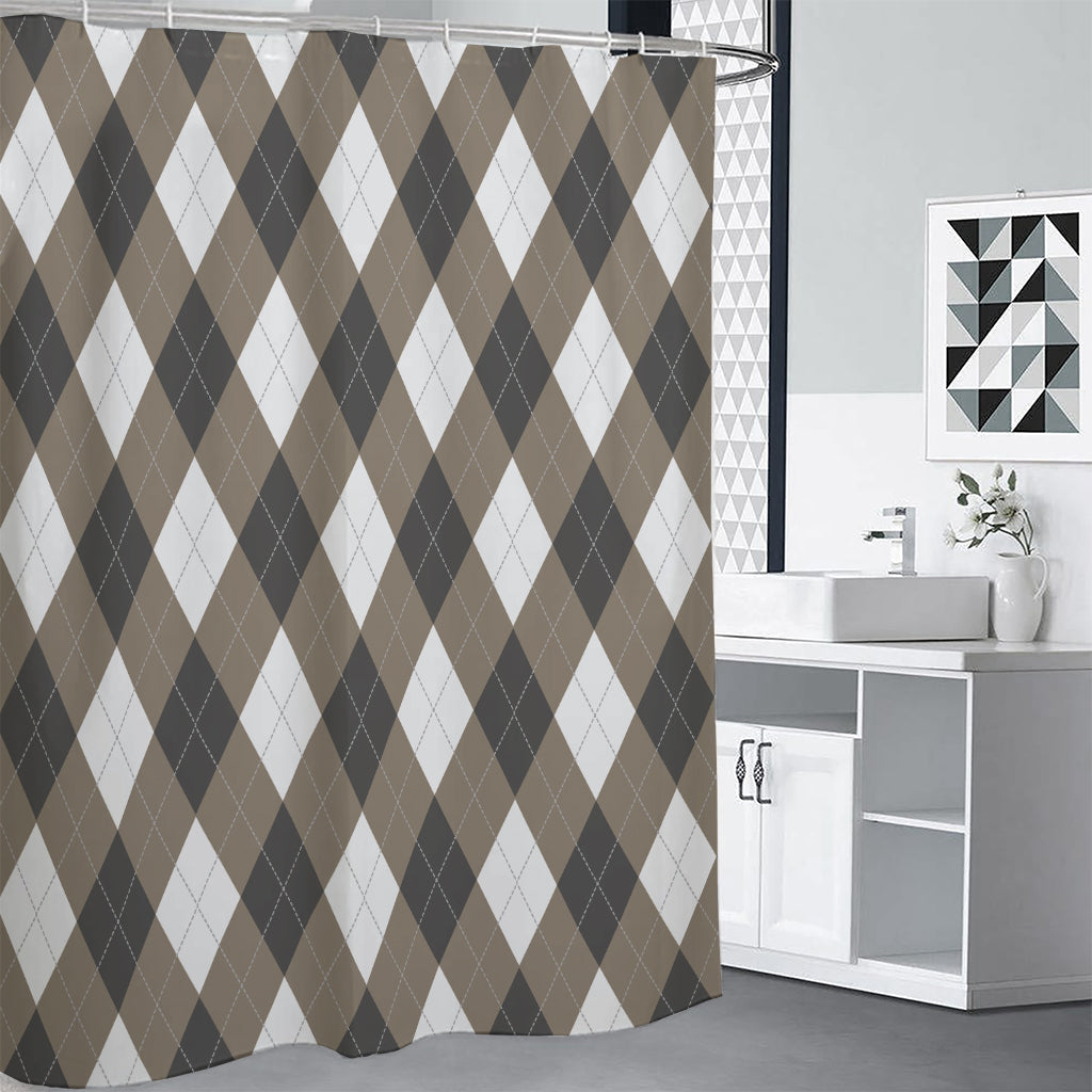 Brown And White Argyle Pattern Print Shower Curtain