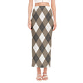 Brown And White Argyle Pattern Print Side Slit Maxi Skirt