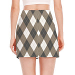 Brown And White Argyle Pattern Print Side Slit Mini Skirt