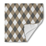 Brown And White Argyle Pattern Print Silk Bandana