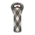 Brown And White Argyle Pattern Print Single Neoprene Wine Tote