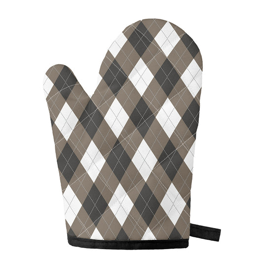 Brown And White Argyle Pattern Print Single Oven Mitt