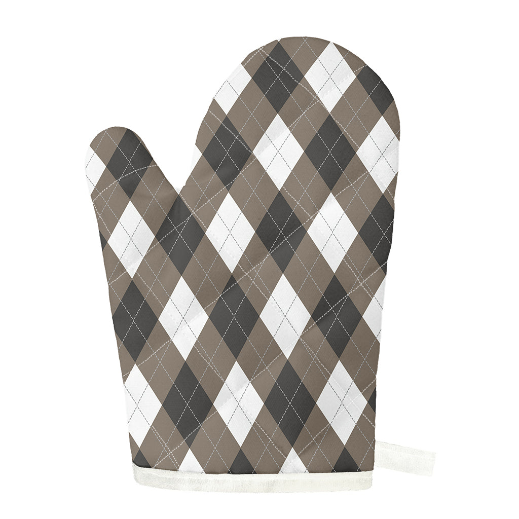 Brown And White Argyle Pattern Print Single Oven Mitt