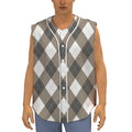 Brown And White Argyle Pattern Print Sleeveless Baseball Jersey