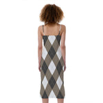 Brown And White Argyle Pattern Print Slim Fit Midi Cami Dress