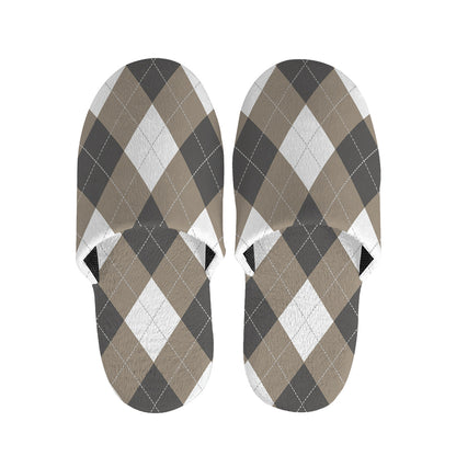 Brown And White Argyle Pattern Print Slippers