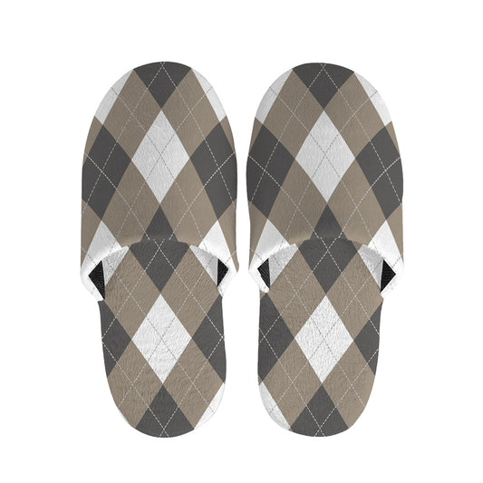 Brown And White Argyle Pattern Print Slippers